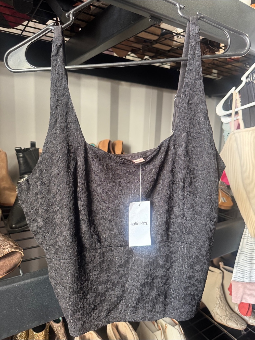 Textured Black Crop Tank Top